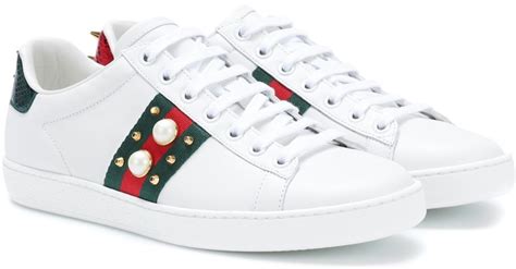 gucci pearl embellished platform sneakers|gucci ace embellished leather sneakers.